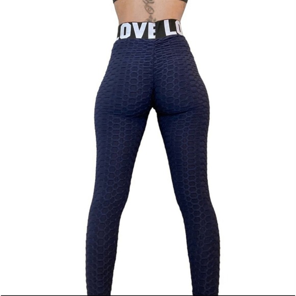 zhu’s Pants - ZHU’S Honeycomb Scrunch Butt Gym Yoga Leggings Womens Fits Size S/M Navy Blue